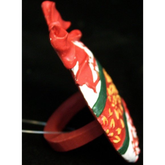 NWT Ceramic Red White Floral Christmas Ornament Napkin Ring Bow Tableware Dining - Picture 7 of 14